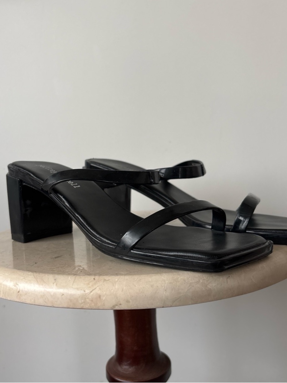 Jeffrey Campbell black minimalist strappy mule heels